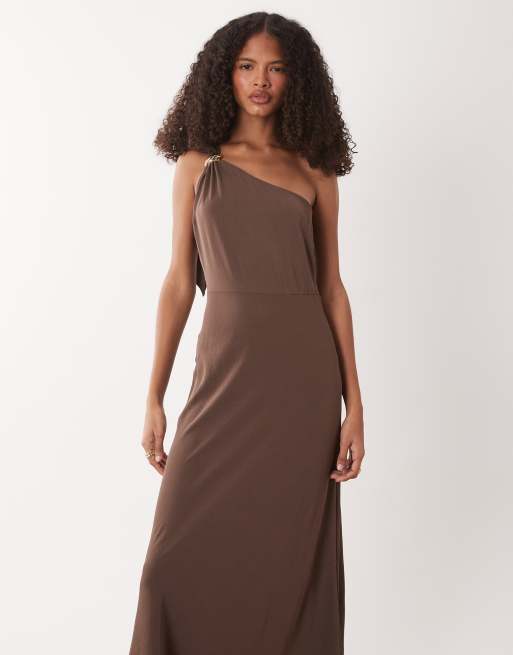 Vestido largo marrón asimétrico con herraje dorado de JDY, 2 de 4