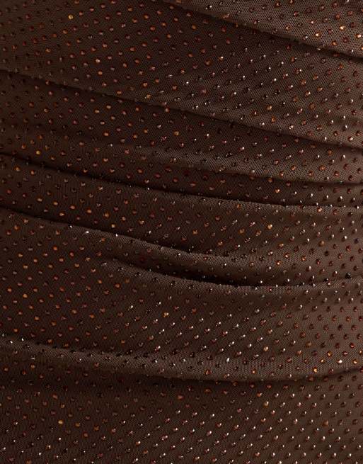Vestido largo marrón asimétrico con strass termosellado de Forever New, 4 de 4