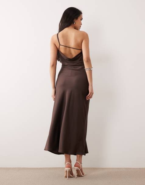 Vestido largo marrón chocolate asimétrico de ONLY - view 1