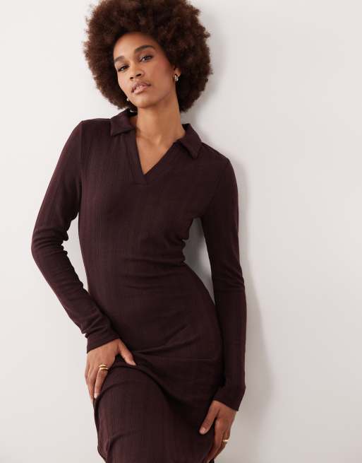 Vestido largo marrón chocolate tipo polo de punto de JDY Tall