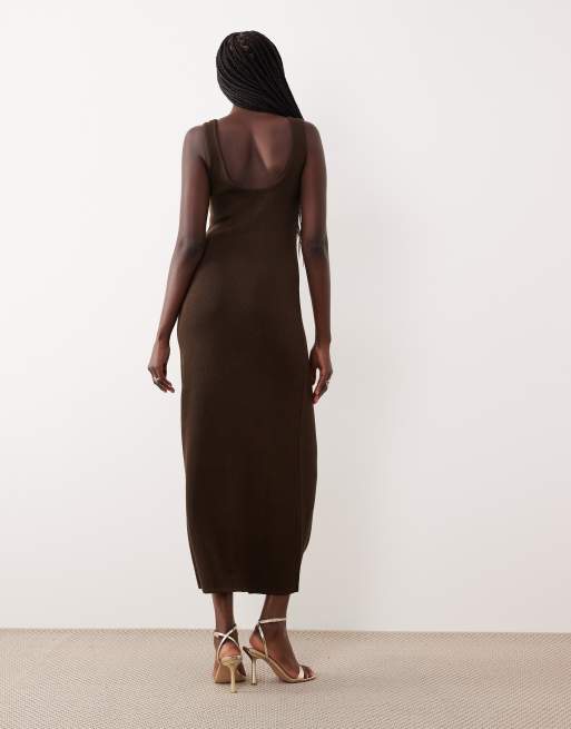 Vestido largo marrón con cuello ancho de punto de Pretty Lavish (parte de un conjunto), 4 de 4