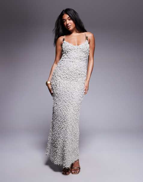Vestido largo marrón moca de tejido texturizado de ASOS DESIGN - view 1
