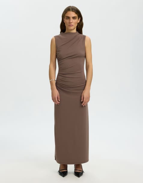 Vestido largo marrón pepitas de chocolate de Selected - view 1