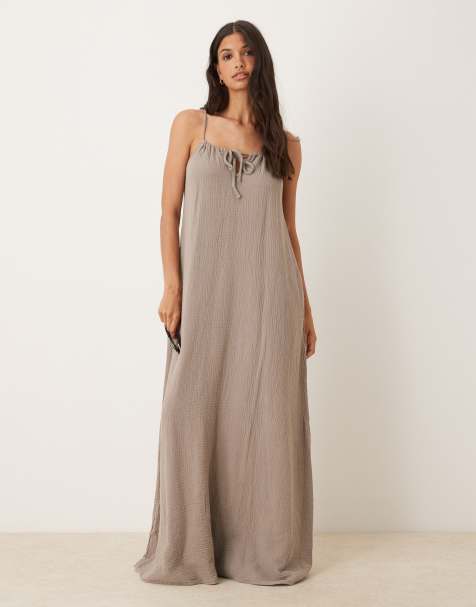 Vestido largo marrón sin mangas con lazada delantera de bambula de JDY - view 1