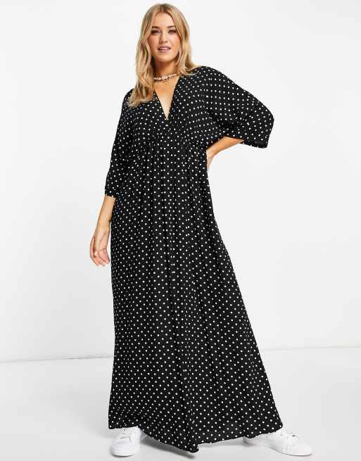 Vestido largo monocromático de corte skater con estampado de lunares y parte trasera y delantera de pico de ASOS DESIGN