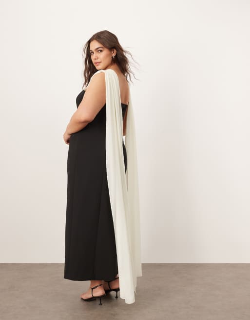 Vestido largo monocromático estructurado con detalle colgante de chifón de ARRANGE Curve, 3 de 4