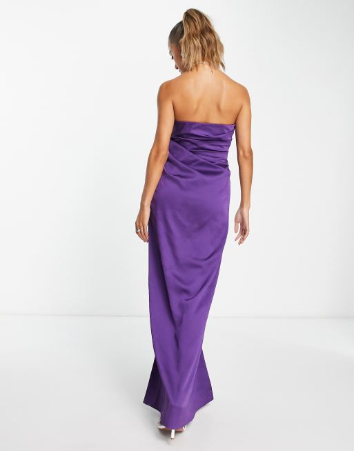 Vestido largo morado con corpiño drapeado de satén de ASOS DESIGN, 4 de 4