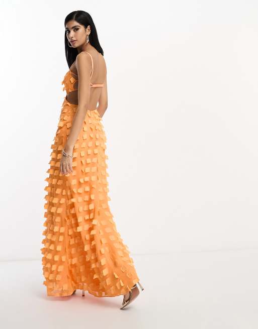 Vestido largo naranja de tirantes con espalda al aire y acabado texturizado de ASOS DESIGN, 2 de 4