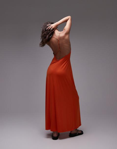 Vestido largo naranja de tirantes con espalda baja de Topshop - view 1