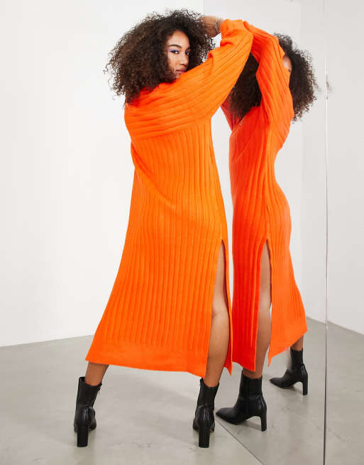 Vestido largo naranja holgado con aberturas en los laterales de punto de canal ancho de ASOS EDITION