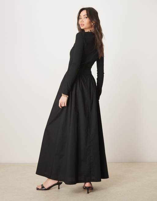 Vestido largo negro acanalado con diseño híbrido de ASOS DESIGN, 3 de 4