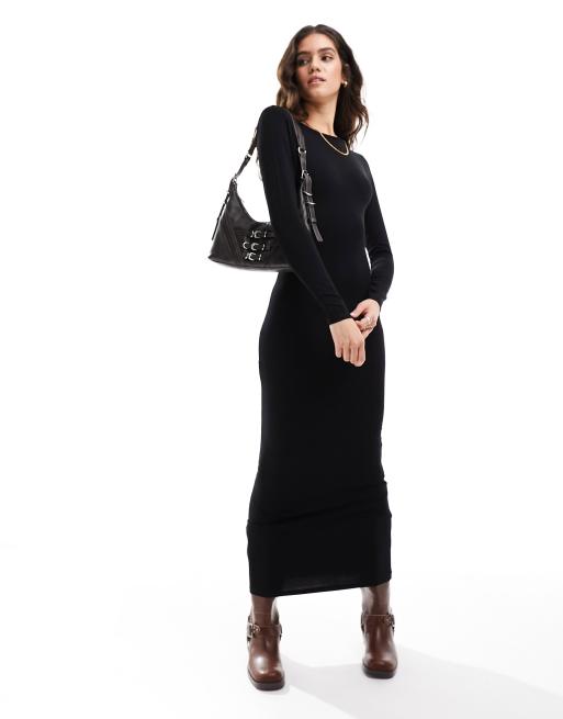 Vestido largo negro ajustado de manga larga con espalda al aire de Miss Selfridge, 3 de 4