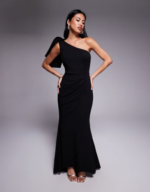 Vestido largo negro asimétrico con detalle de lazo de Forever New, 4 de 4