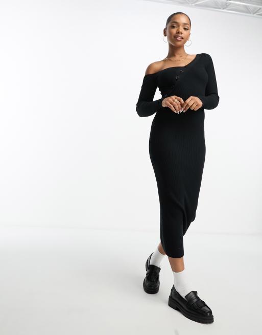 Vestido largo negro asimétrico de punto con detalle de botones de ASOS DESIGN, 3 de 4