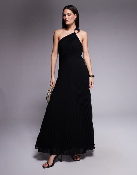 Vestido largo negro asimétrico y drapeado con espalda descubierta de Forever New - view 1