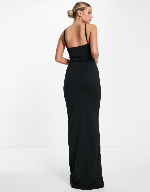 Vestido largo negro ceñido con cuello halter y diseño de dos capas de Public Desire, 2 de 4