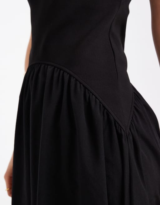 Vestido largo negro con cintura baja y diseño híbrido de popelina de algodón de ASOS DESIGN, 3 de 4