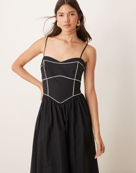 Vestido largo negro con cintura baja y pespuntes en contraste de Forever New - view 1