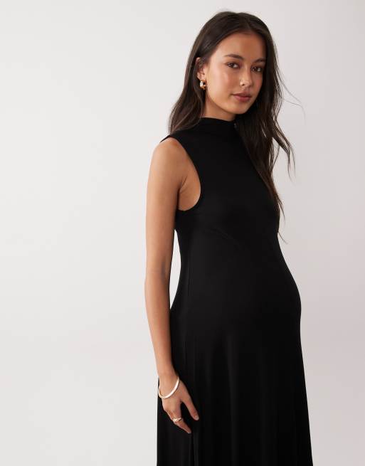 Vestido largo negro con cuello alto de ASOS DESIGN Maternity, 2 de 4