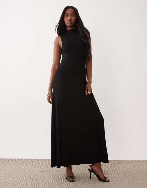 Vestido largo negro con cuello alto de ASOS DESIGN, 2 de 4