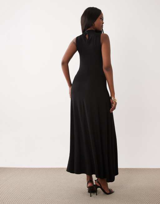 Vestido largo negro con cuello alto de ASOS DESIGN, 4 de 4
