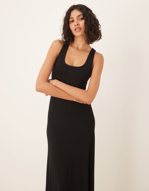 Vestido largo negro con cuello ancho y bajo de corte amplio de ASOS DESIGN, 4 de 4
