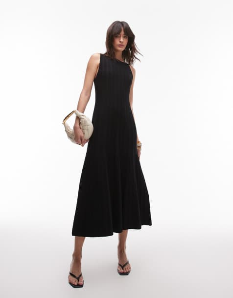 Vestido largo negro con cuello barco de punto fino de & Other Stories - view 1