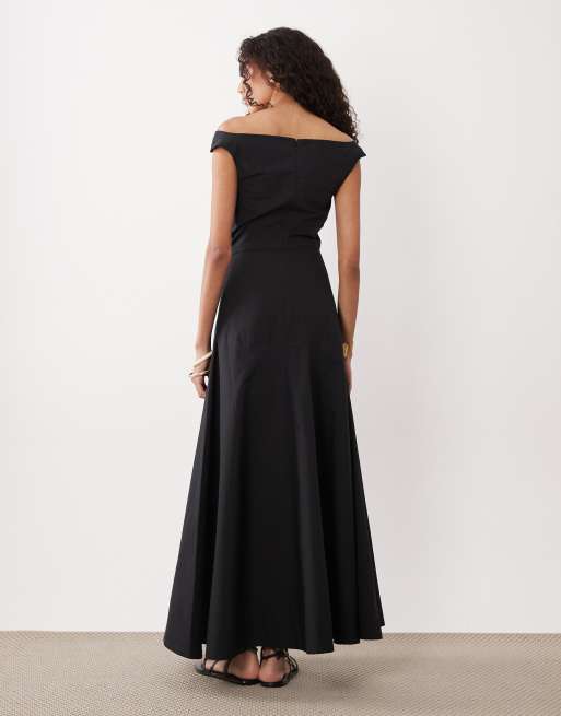 Vestido largo negro con cuello drapeado de popelina gruesa de ASOS DESIGN Tall, 3 de 4