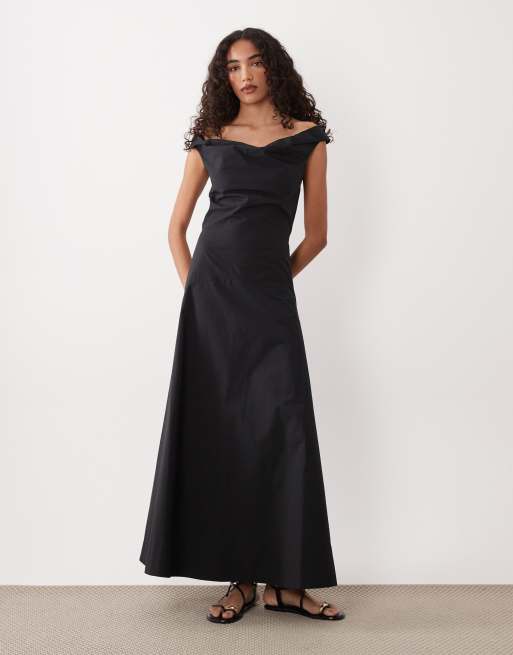 Vestido largo negro con cuello drapeado de popelina gruesa de ASOS DESIGN Tall, 4 de 4