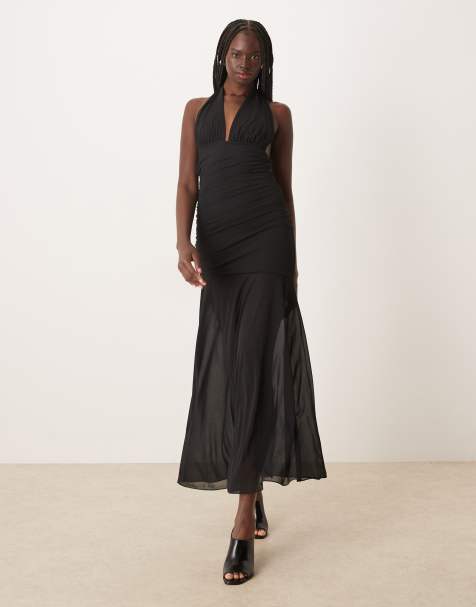 Vestido largo negro con cuello halter y cintura baja de Gina Tricot - view 1