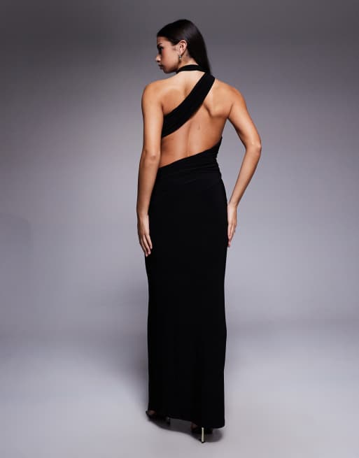 Vestido largo negro con cuello halter y detalle de anilla de ASOS DESIGN, 2 de 4