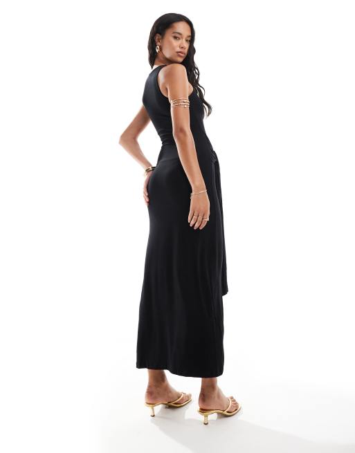 Vestido largo negro con detalle drapeado en la parte delantera de ASOS DESIGN, 4 de 4