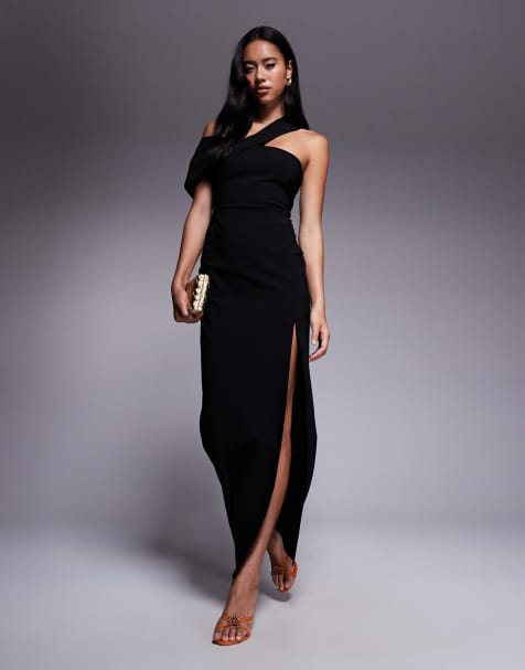 Vestido largo negro con escote Bardot cruzado en la parte delantera de bengalina de Vesper - view 1