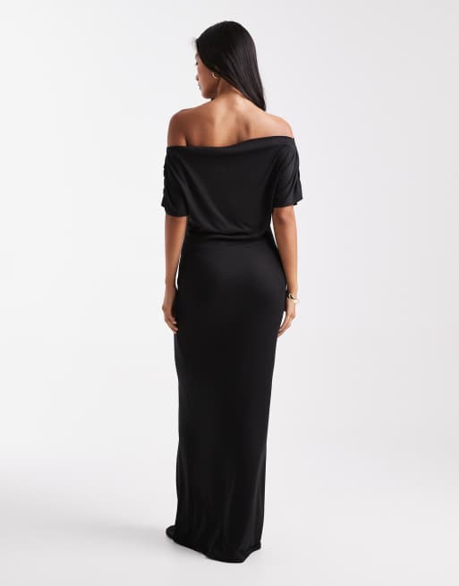 Vestido largo negro con escote Bardot de Miss Selfridge, 3 de 4