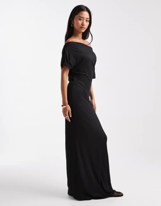 Vestido largo negro con escote Bardot de Miss Selfridge, 4 de 4