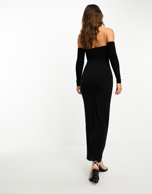 Vestido largo negro con escote Bardot y aberturas de ASOS DESIGN, 2 de 4