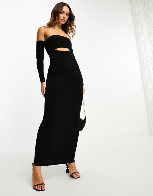 Vestido largo negro con escote Bardot y aberturas de ASOS DESIGN, 4 de 4