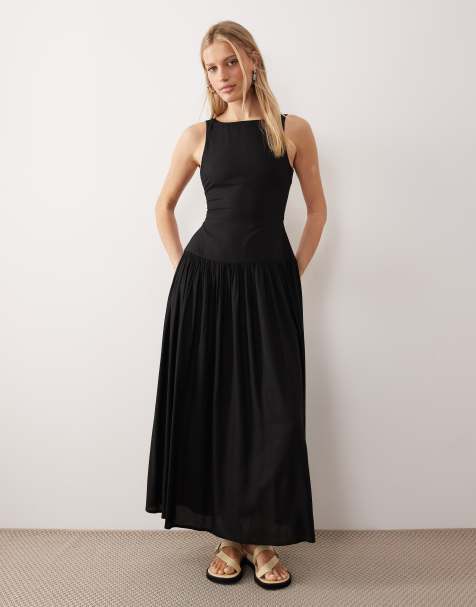 Vestido largo negro con espalda de nadadora y abertura en la espalda de ASOS DESIGN - view 1
