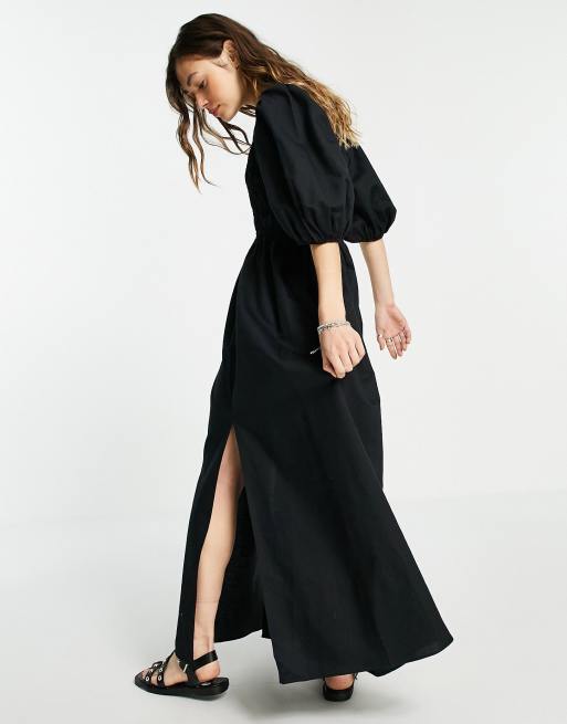 Vestido largo negro con mangas abullonadas de lino Livi de AllSaints, 2 de 4