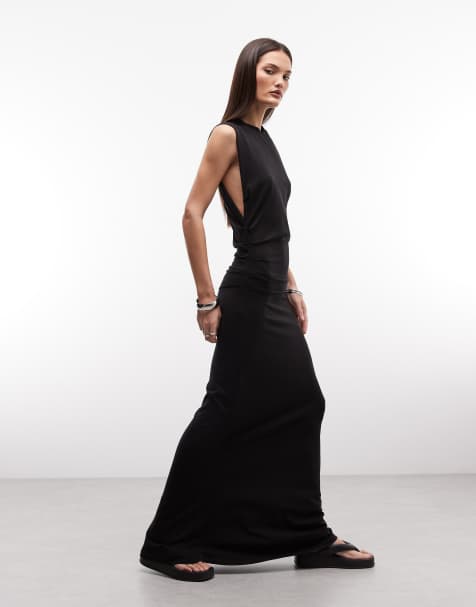 Vestido largo negro con sisas caídas y detalle fruncido de Weekday - view 1