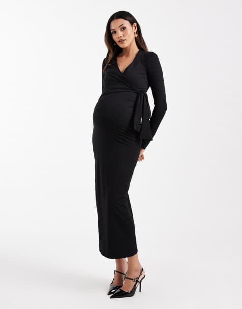 Vestido largo negro cruzado estilo cárdigan con detalle de lazada de ASOS DESIGN Maternity - view 1