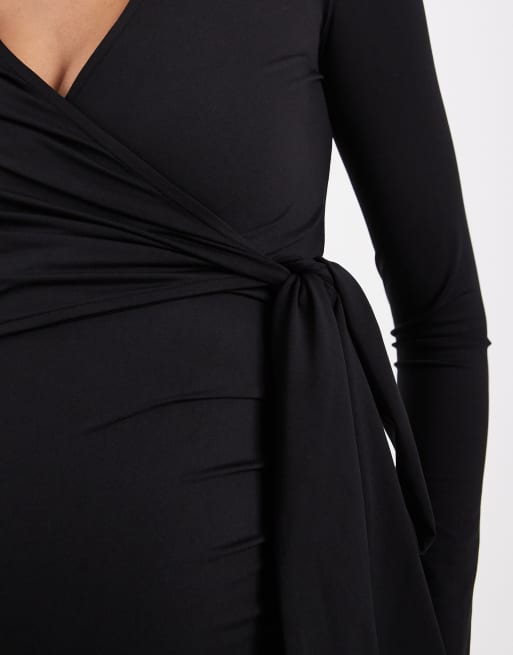 Vestido largo negro cruzado estilo cárdigan con detalle de lazada de ASOS DESIGN Maternity, 3 de 4