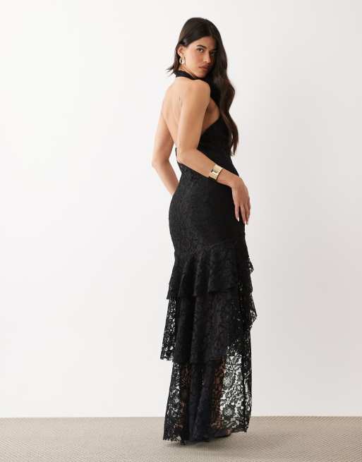 Vestido largo negro de corte sirena con escote corazón de encaje de ASOS DESIGN, 3 de 4