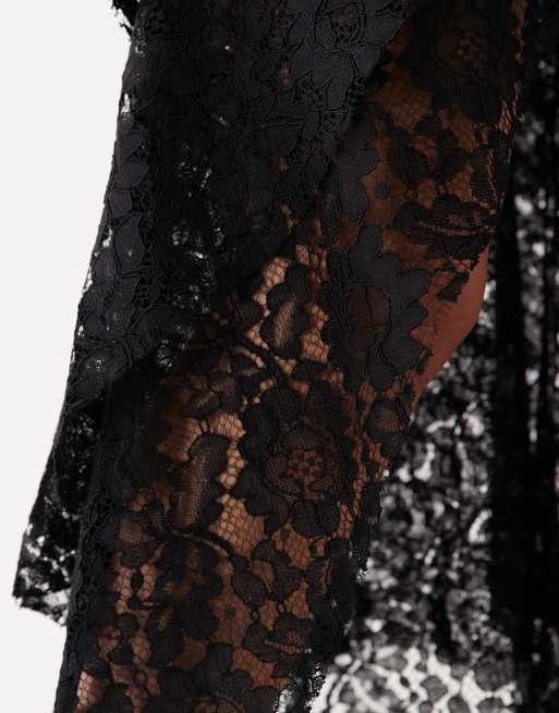 Vestido largo negro de corte sirena con escote corazón de encaje de ASOS DESIGN, 4 de 4