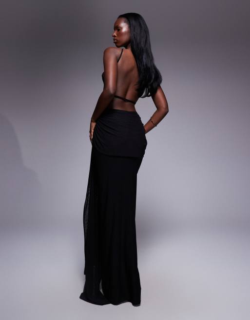 Vestido largo negro de cuello alto con dos aberturas de ASOS DESIGN, 4 de 4
