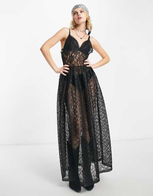 Vestido negro encaje largo clearance