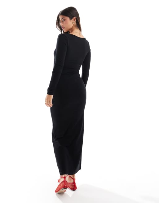 Vestido largo negro de manga larga con cuello ancho de Miss Selfridge, 3 de 4