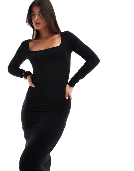 Vestido largo negro de manga larga con cuello ancho de Miss Selfridge, 4 de 4