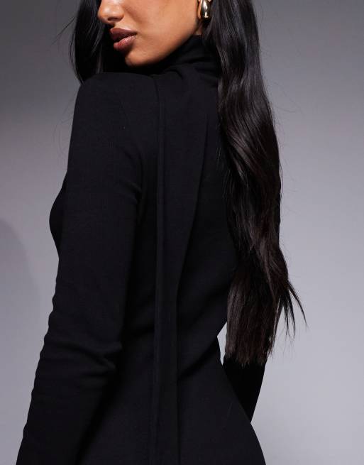 Vestido largo negro de manga larga con detalle de fular de canalé de ASOS DESIGN, 2 de 4
