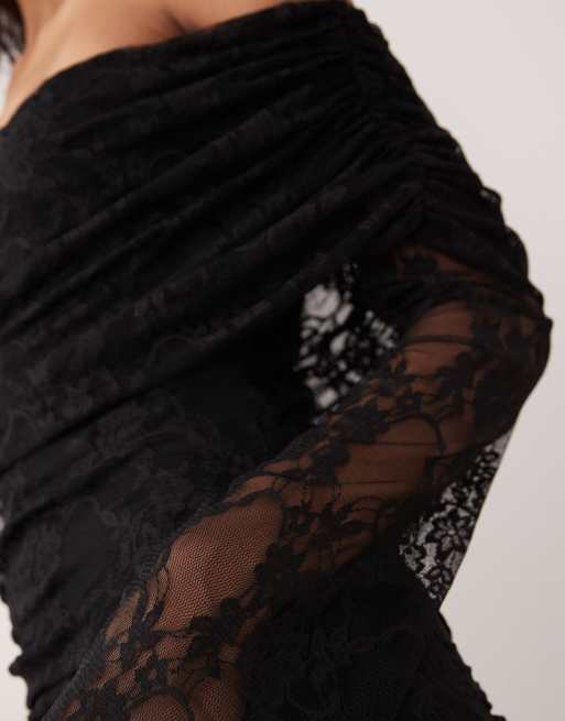 Vestido largo negro de manga larga con escote Bardot de ASOS DESIGN, 4 de 4
